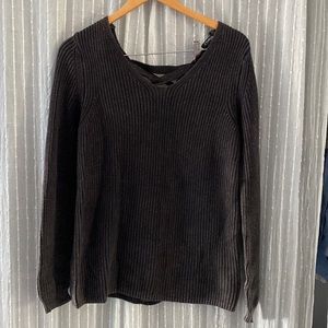 Ethyl~ scoop neck cable knit sweater ~ laced back detail